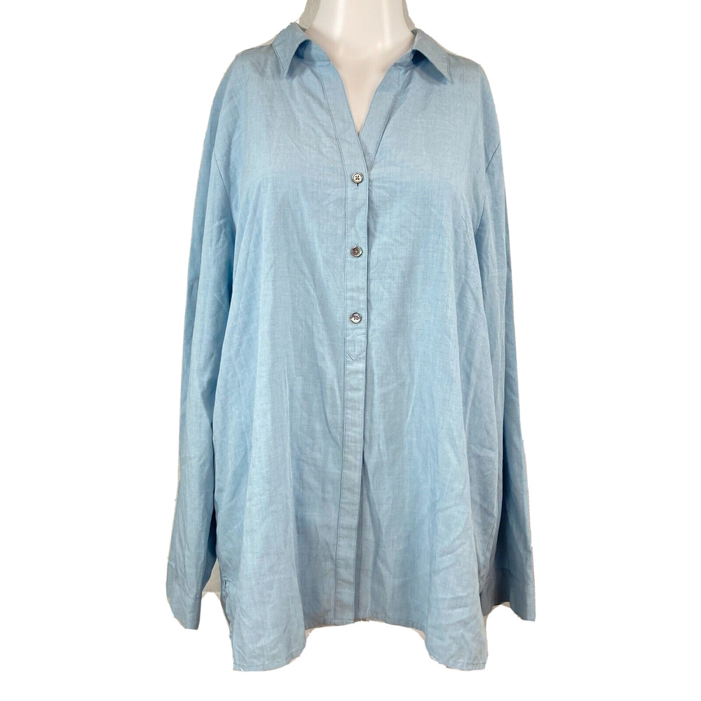 J. Jill Shirt‎ Womens Sz L Blue Cotton Long Sleeve Collared Button Up Stretch
